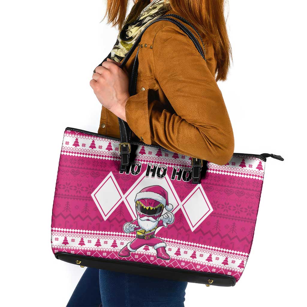 Power Pink Ranger Santa Claus Leather Tote Bag Funny Christmas - Wonder Print Shop