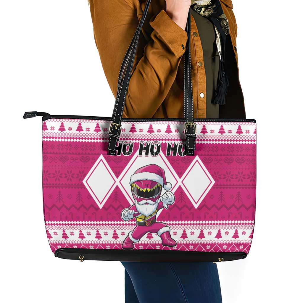 Power Pink Ranger Santa Claus Leather Tote Bag Funny Christmas - Wonder Print Shop