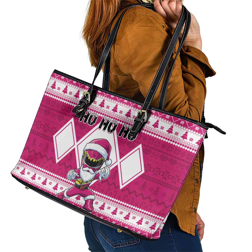 Power Pink Ranger Santa Claus Leather Tote Bag Funny Christmas - Wonder Print Shop