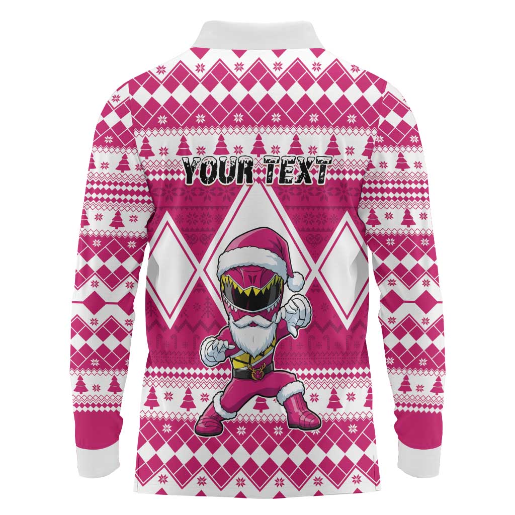 Personalized Power Pink Ranger Santa Claus Long Sleeve Polo Shirt Funny Christmas - Wonder Print Shop