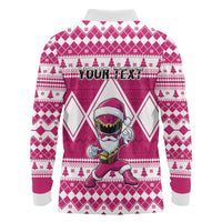 Personalized Power Pink Ranger Santa Claus Long Sleeve Polo Shirt Funny Christmas - Wonder Print Shop