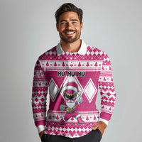 Personalized Power Pink Ranger Santa Claus Long Sleeve Polo Shirt Funny Christmas - Wonder Print Shop