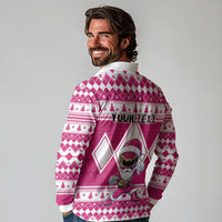 Personalized Power Pink Ranger Santa Claus Long Sleeve Polo Shirt Funny Christmas - Wonder Print Shop