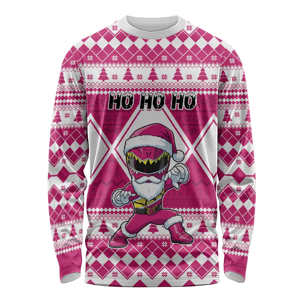 Personalized Power Pink Ranger Santa Claus Long Sleeve Shirt Funny Christmas - Wonder Print Shop
