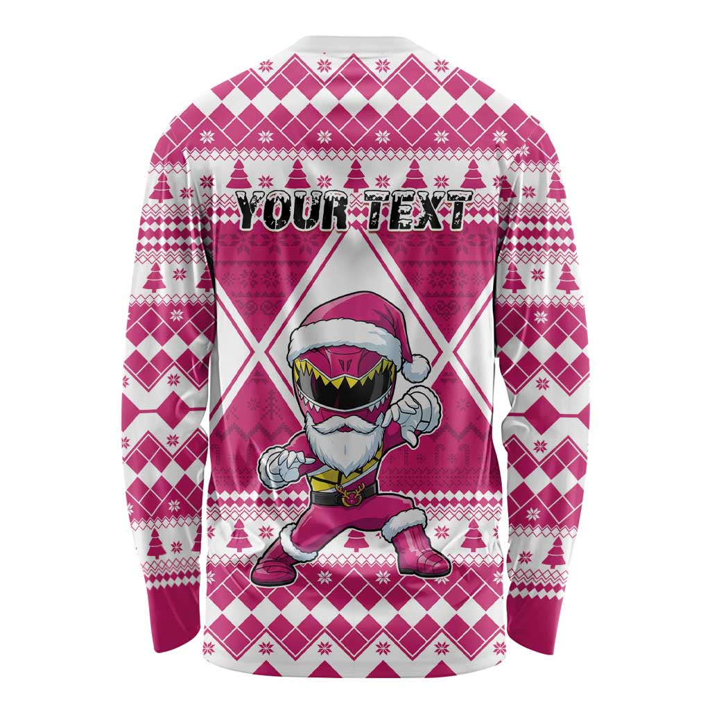 Personalized Power Pink Ranger Santa Claus Long Sleeve Shirt Funny Christmas - Wonder Print Shop