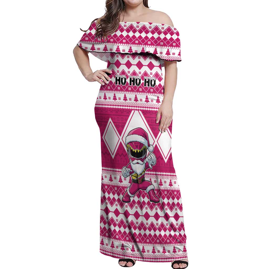 Personalized Power Pink Ranger Santa Claus Off Shoulder Maxi Dress Funny Christmas - Wonder Print Shop