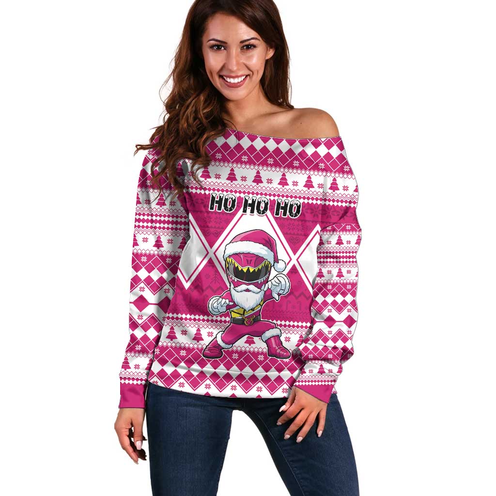 Personalized Power Pink Ranger Santa Claus Off Shoulder Sweater Funny Christmas - Wonder Print Shop