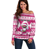 Personalized Power Pink Ranger Santa Claus Off Shoulder Sweater Funny Christmas - Wonder Print Shop