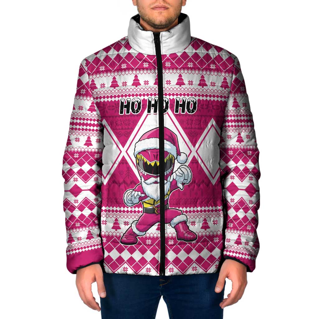 Personalized Power Pink Ranger Santa Claus Padded Jacket Funny Christmas - Wonder Print Shop