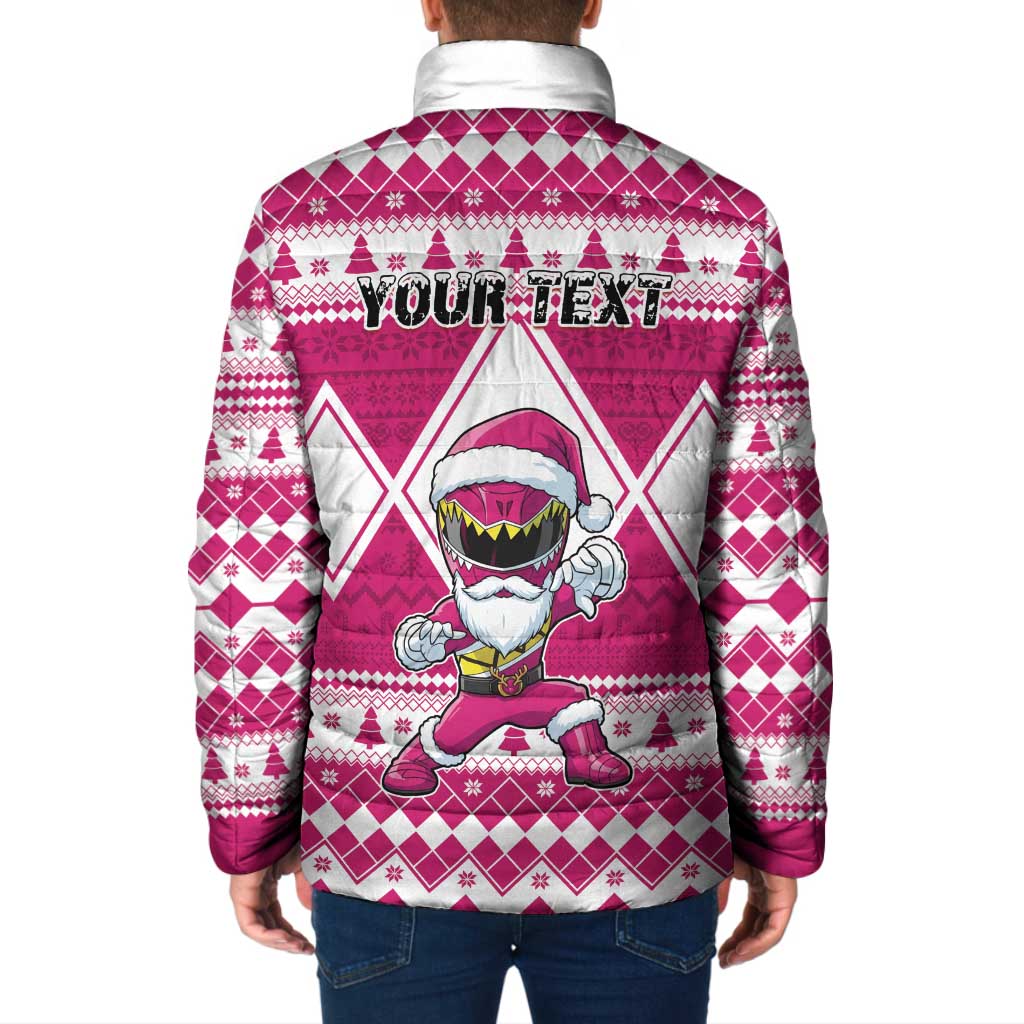 Personalized Power Pink Ranger Santa Claus Padded Jacket Funny Christmas - Wonder Print Shop