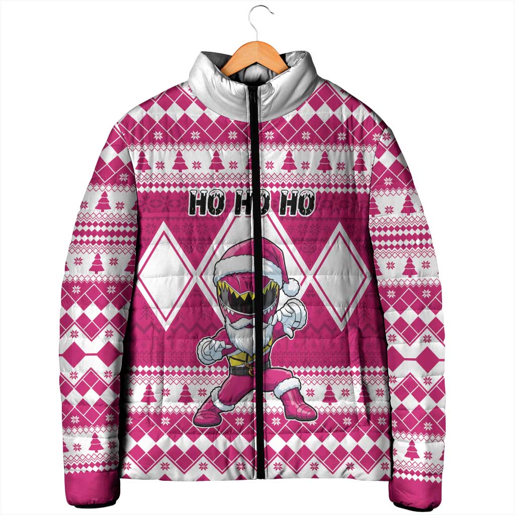 Personalized Power Pink Ranger Santa Claus Padded Jacket Funny Christmas - Wonder Print Shop