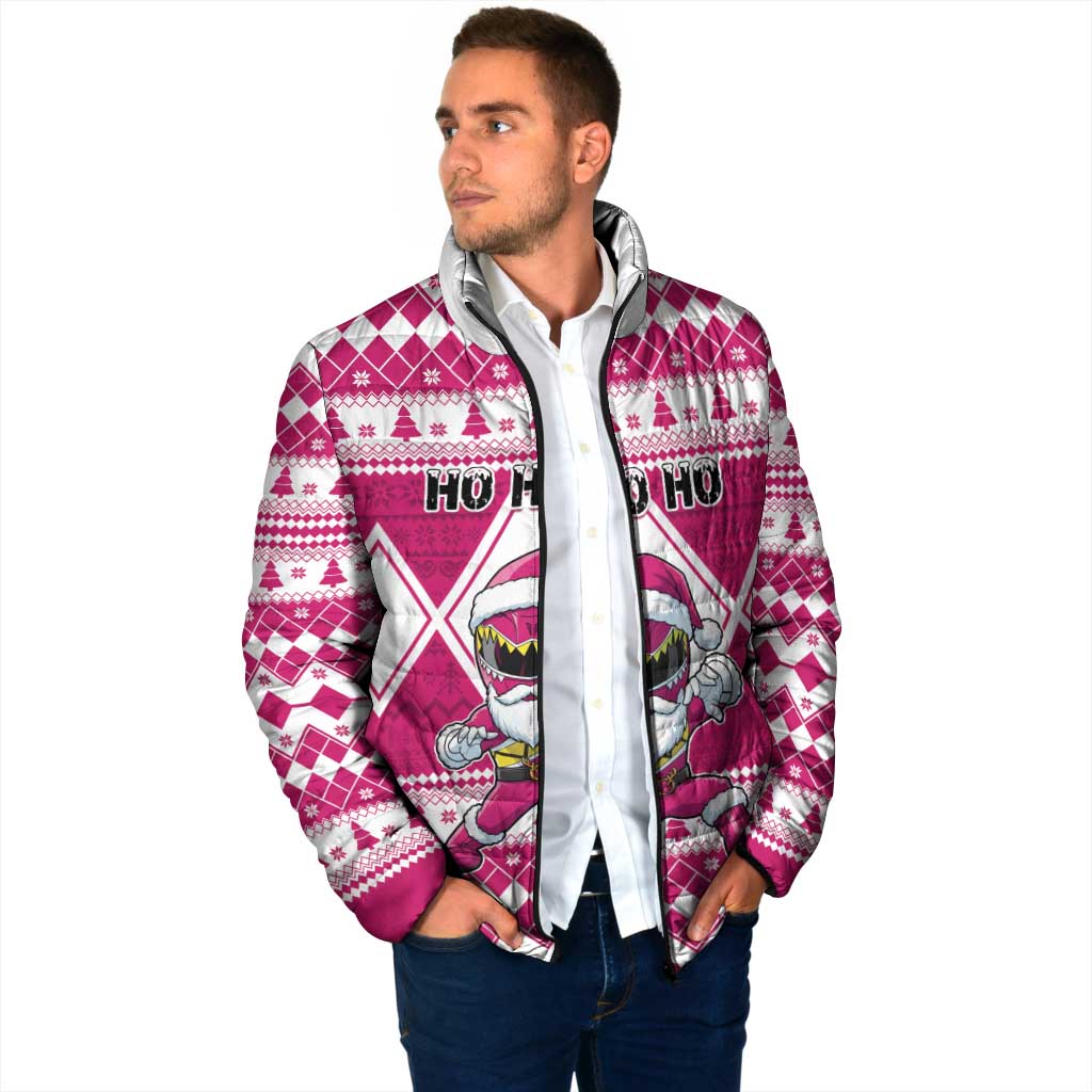 Personalized Power Pink Ranger Santa Claus Padded Jacket Funny Christmas - Wonder Print Shop