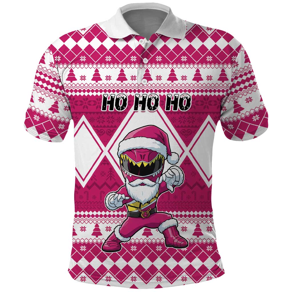 Personalized Power Pink Ranger Santa Claus Polo Shirt Funny Christmas - Wonder Print Shop