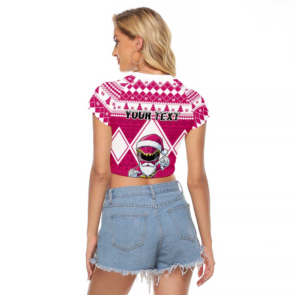 Personalized Power Pink Ranger Santa Claus Raglan Cropped T Shirt Funny Christmas - Wonder Print Shop