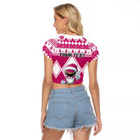 Personalized Power Pink Ranger Santa Claus Raglan Cropped T Shirt Funny Christmas - Wonder Print Shop