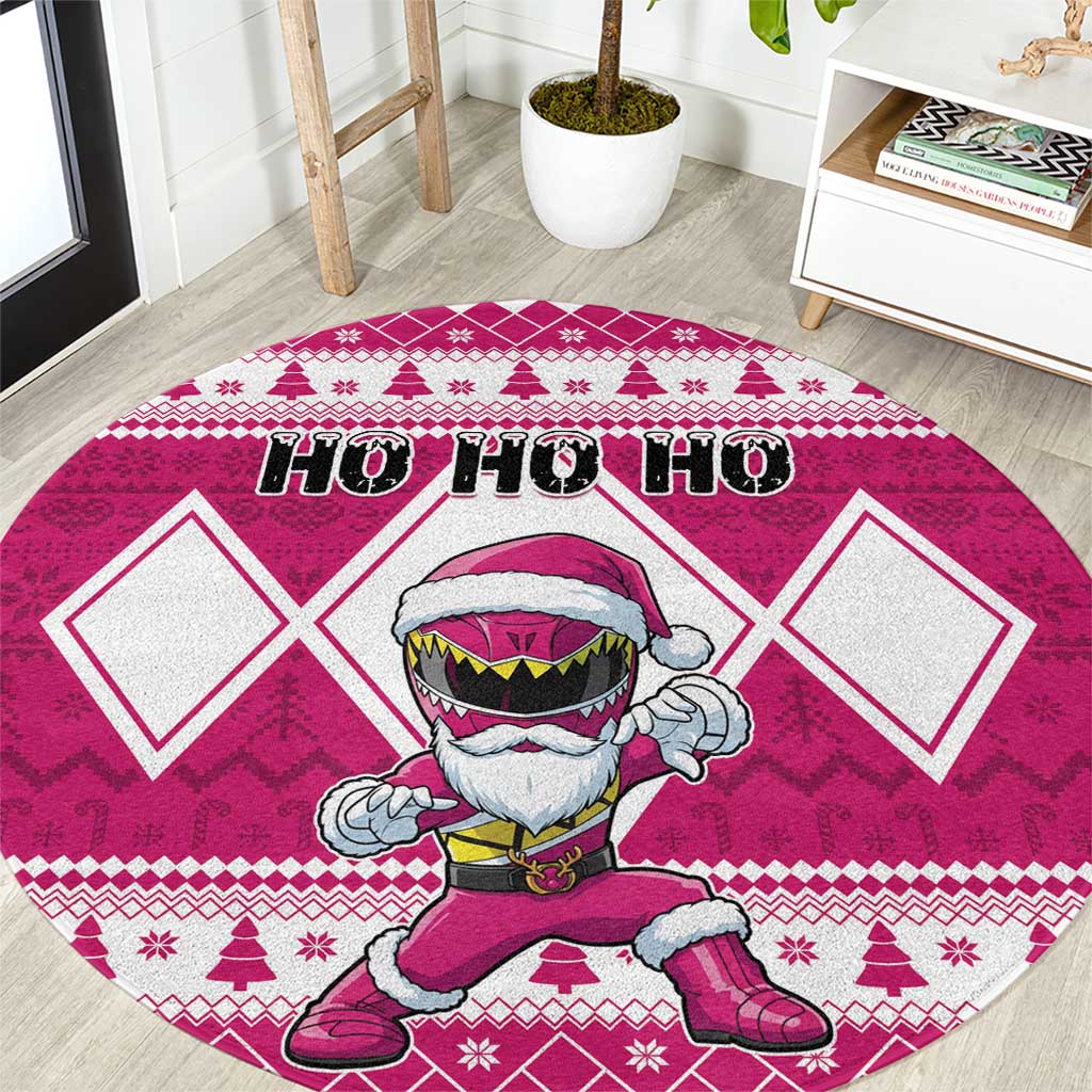 Power Pink Ranger Santa Claus Round Carpet Funny Christmas - Wonder Print Shop