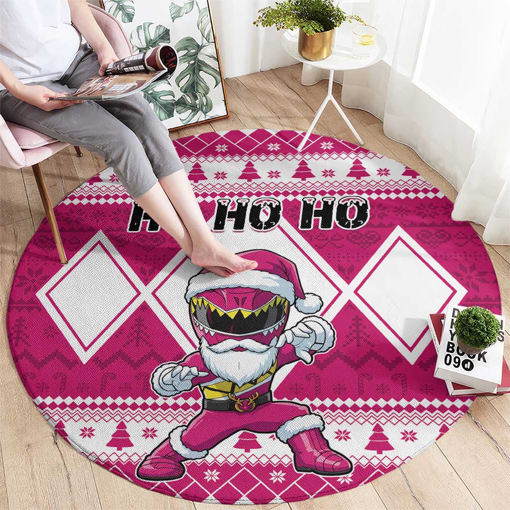Power Pink Ranger Santa Claus Round Carpet Funny Christmas - Wonder Print Shop