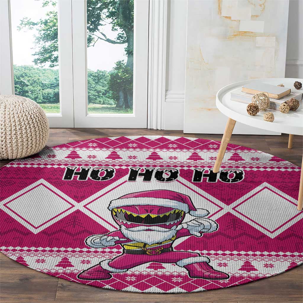 Power Pink Ranger Santa Claus Round Carpet Funny Christmas - Wonder Print Shop