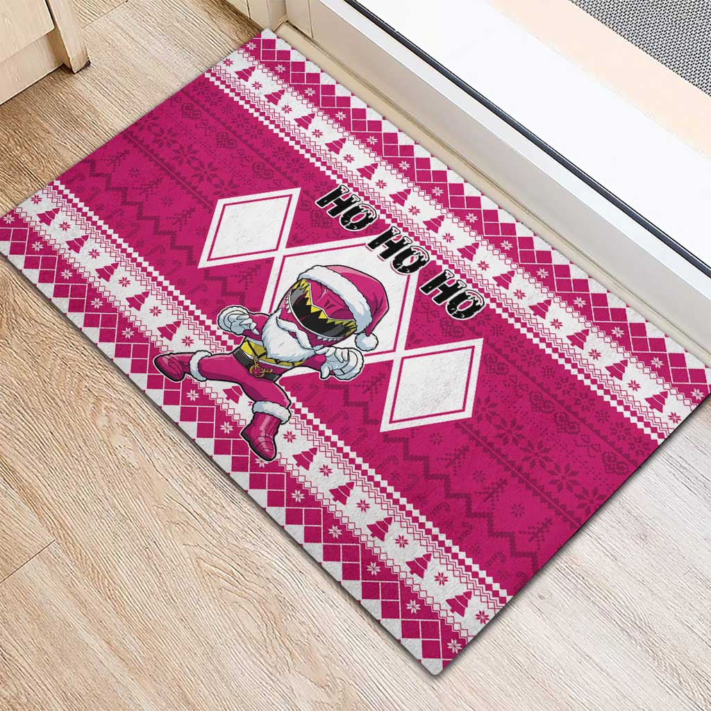 Power Pink Ranger Santa Claus Rubber Doormat Funny Christmas - Wonder Print Shop