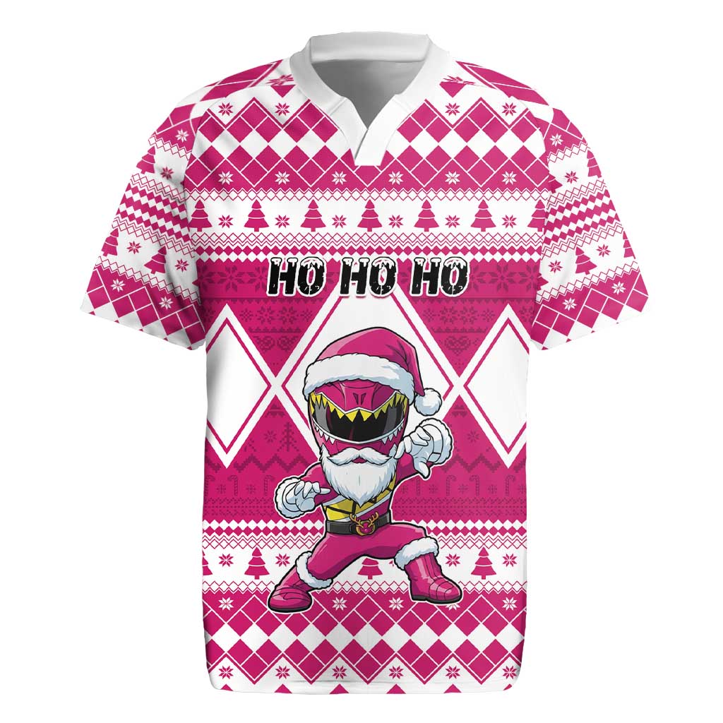 Personalized Power Pink Ranger Santa Claus Rugby Jersey Funny Christmas - Wonder Print Shop