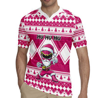 Personalized Power Pink Ranger Santa Claus Rugby Jersey Funny Christmas - Wonder Print Shop