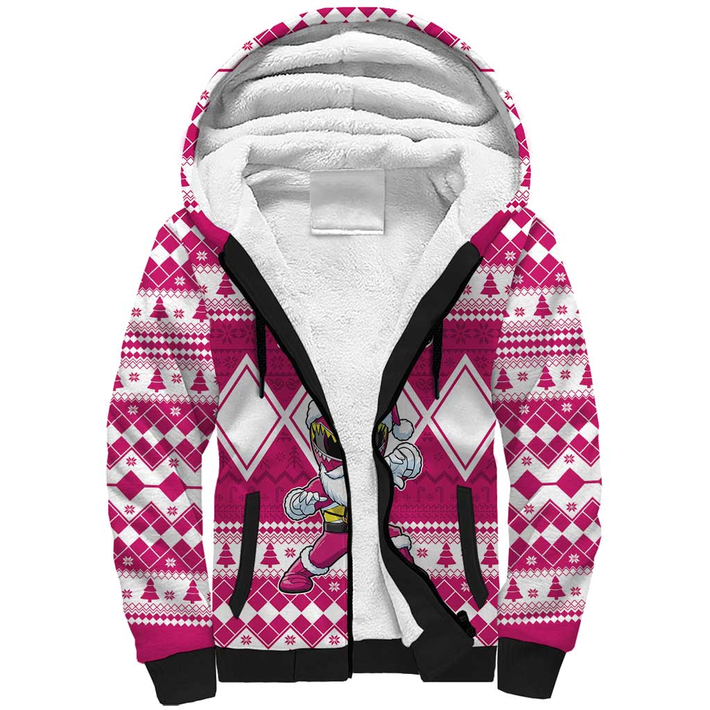 Personalized Power Pink Ranger Santa Claus Sherpa Hoodie Funny Christmas - Wonder Print Shop