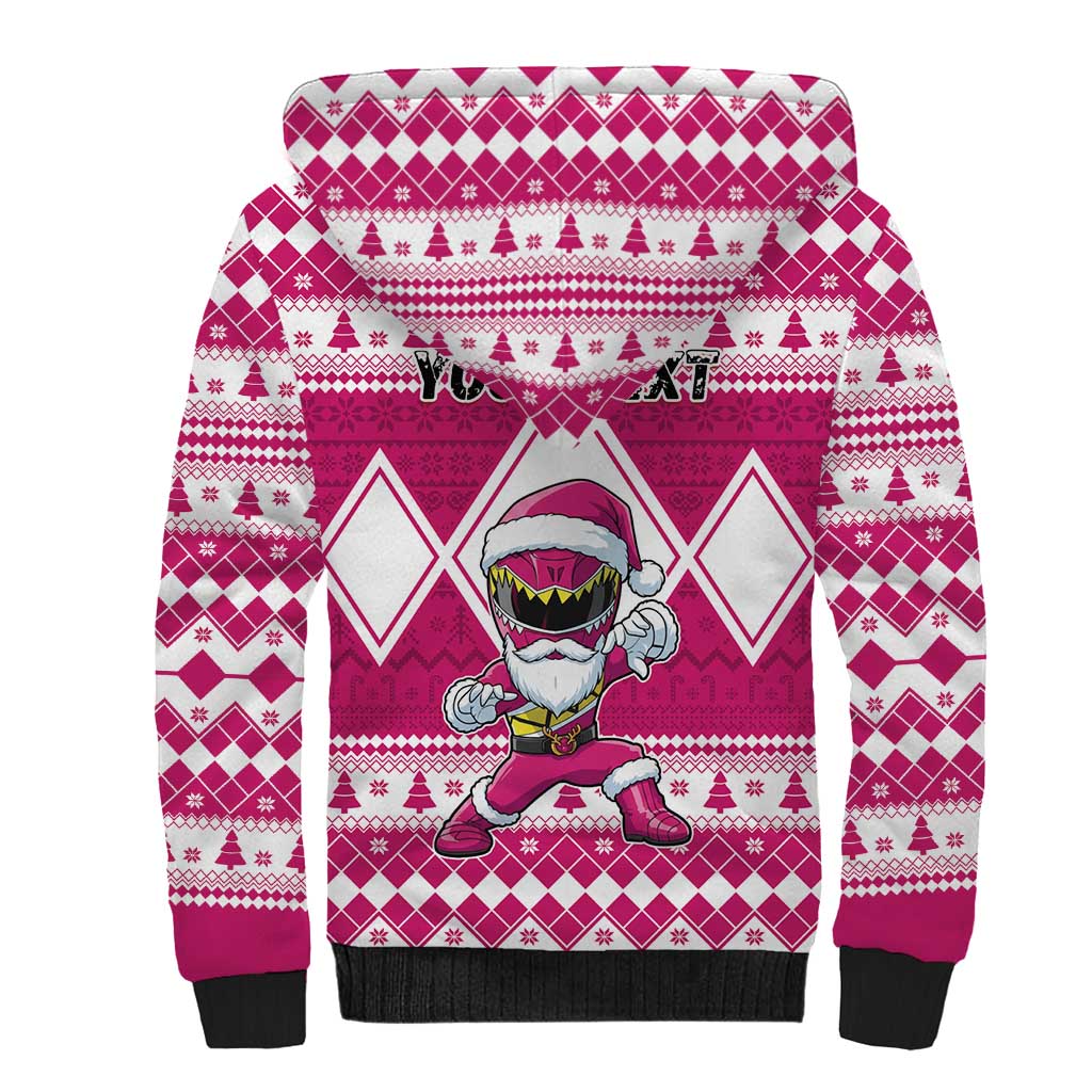 Personalized Power Pink Ranger Santa Claus Sherpa Hoodie Funny Christmas - Wonder Print Shop
