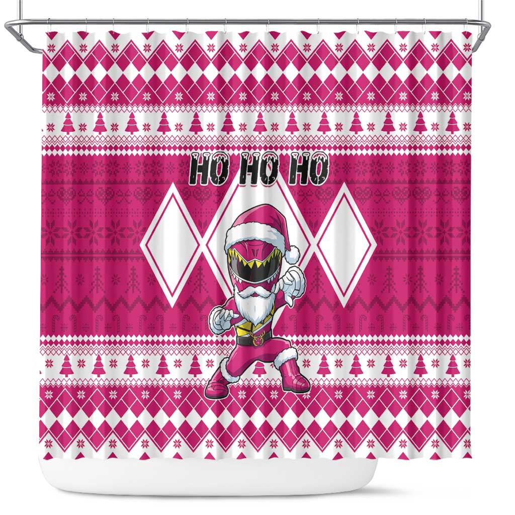 Power Pink Ranger Santa Claus Shower Curtain Funny Christmas - Wonder Print Shop