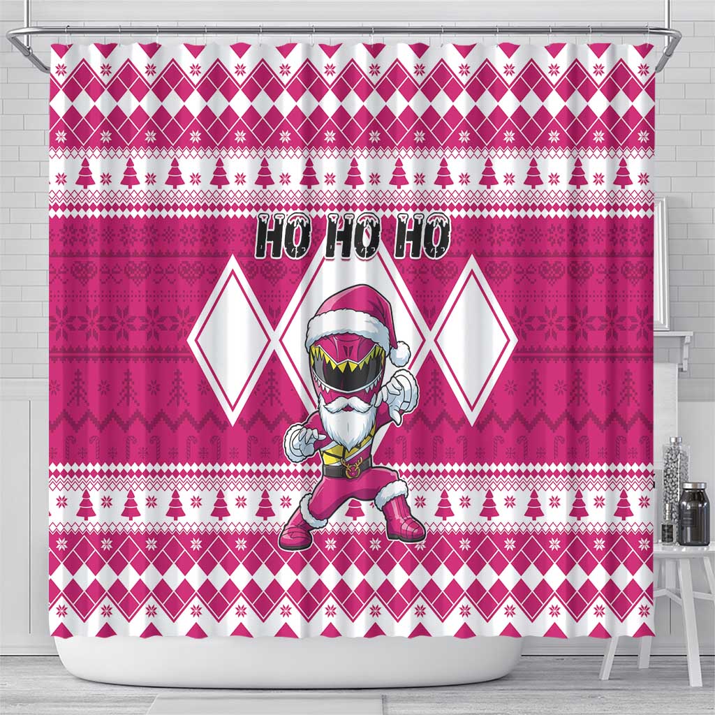 Power Pink Ranger Santa Claus Shower Curtain Funny Christmas - Wonder Print Shop