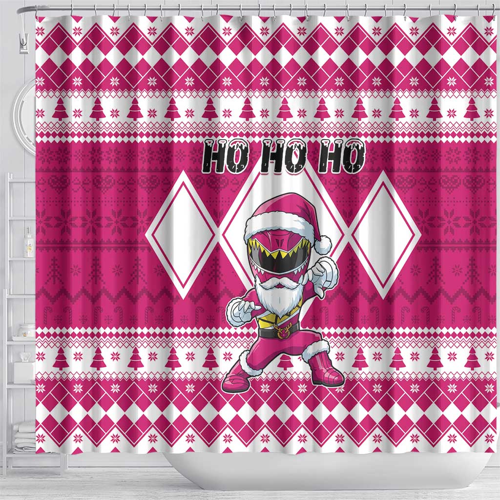 Power Pink Ranger Santa Claus Shower Curtain Funny Christmas - Wonder Print Shop