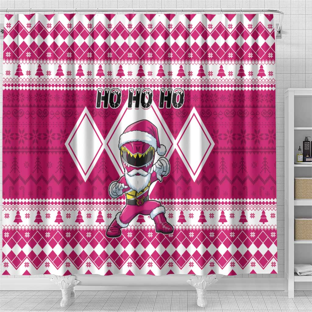 Power Pink Ranger Santa Claus Shower Curtain Funny Christmas - Wonder Print Shop