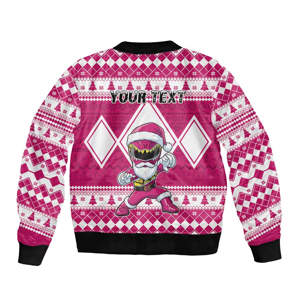Personalized Power Pink Ranger Santa Claus Sleeve Zip Bomber Jacket Funny Christmas - Wonder Print Shop