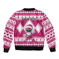 Personalized Power Pink Ranger Santa Claus Sleeve Zip Bomber Jacket Funny Christmas - Wonder Print Shop