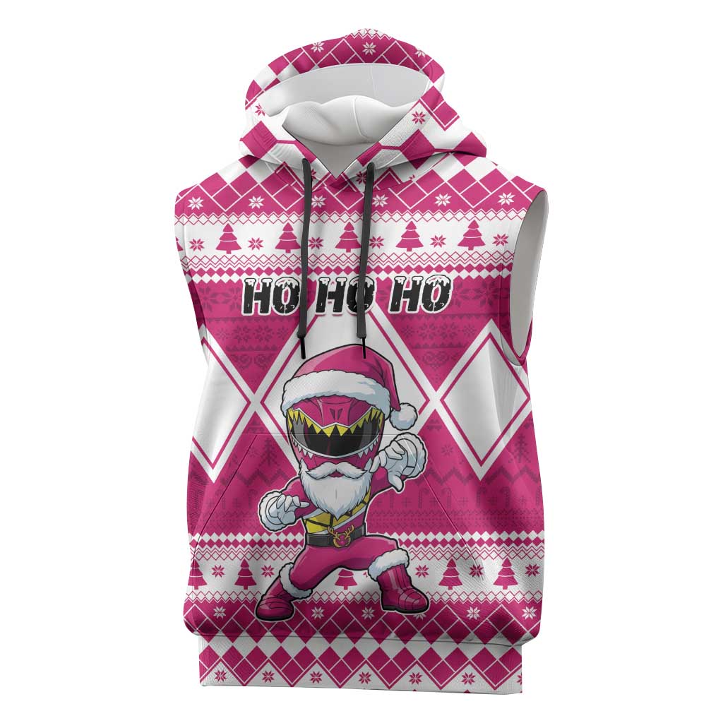 Personalized Power Pink Ranger Santa Claus Sleeveless Hoodie Funny Christmas - Wonder Print Shop