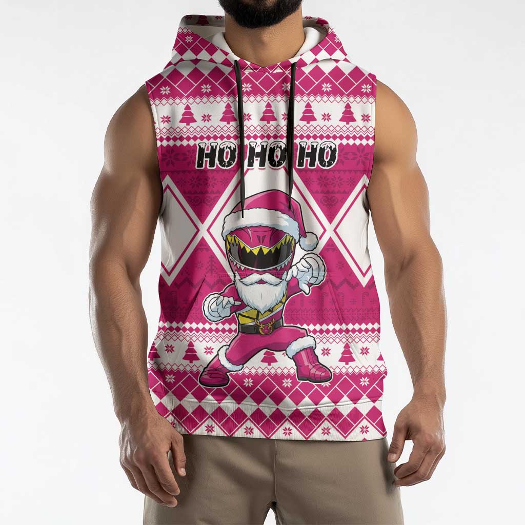 Personalized Power Pink Ranger Santa Claus Sleeveless Hoodie Funny Christmas - Wonder Print Shop