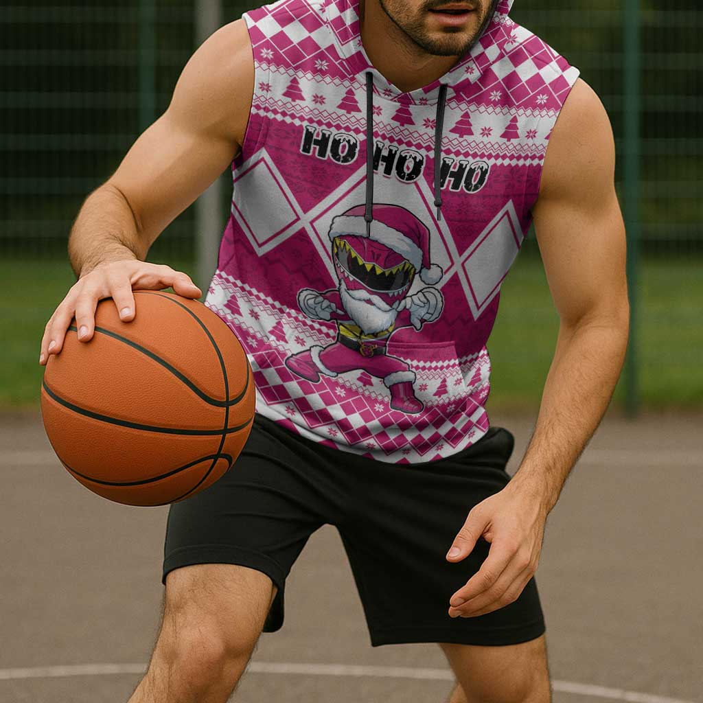 Personalized Power Pink Ranger Santa Claus Sleeveless Hoodie Funny Christmas - Wonder Print Shop