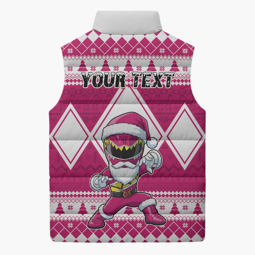 Personalized Power Pink Ranger Santa Claus Sleeveless Puffer Jacket Funny Christmas - Wonder Print Shop