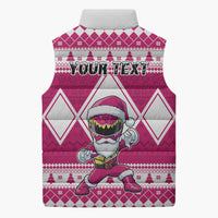 Personalized Power Pink Ranger Santa Claus Sleeveless Puffer Jacket Funny Christmas - Wonder Print Shop