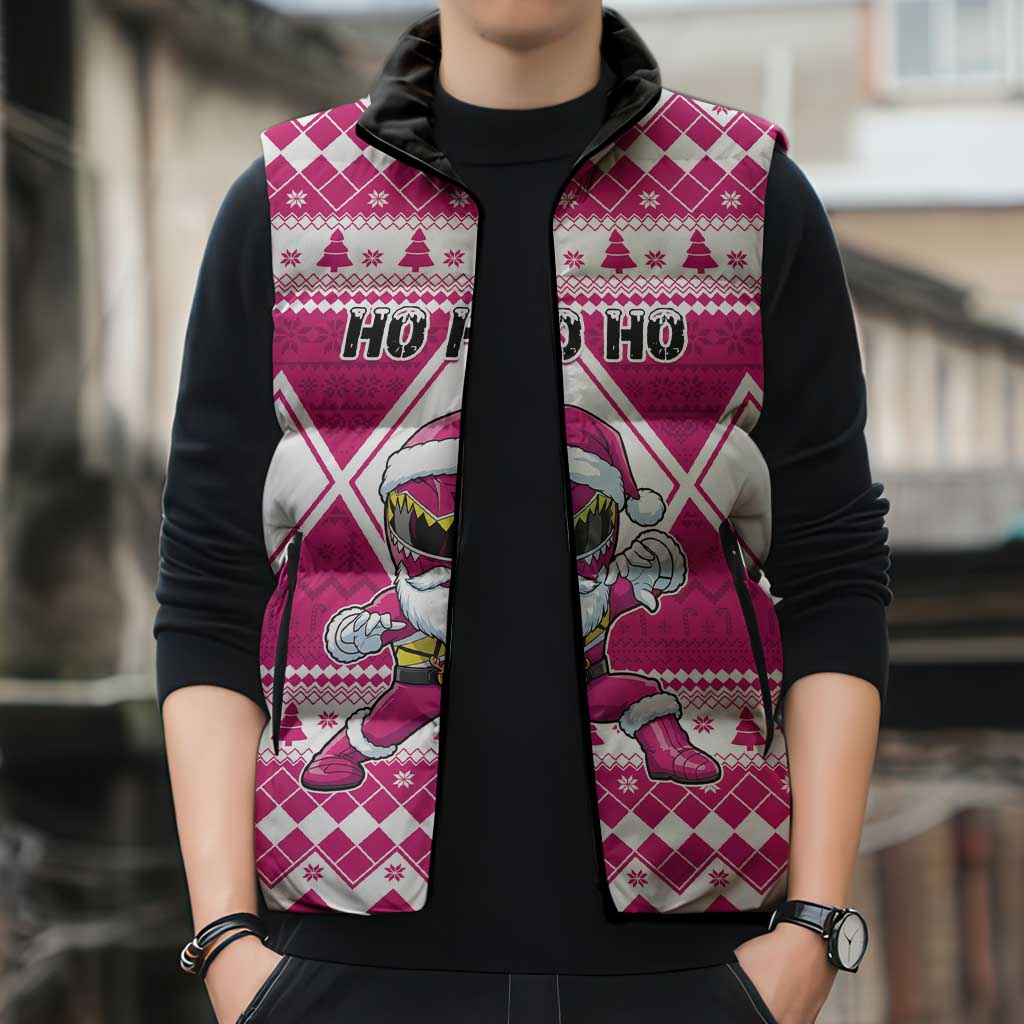 Personalized Power Pink Ranger Santa Claus Sleeveless Puffer Jacket Funny Christmas - Wonder Print Shop