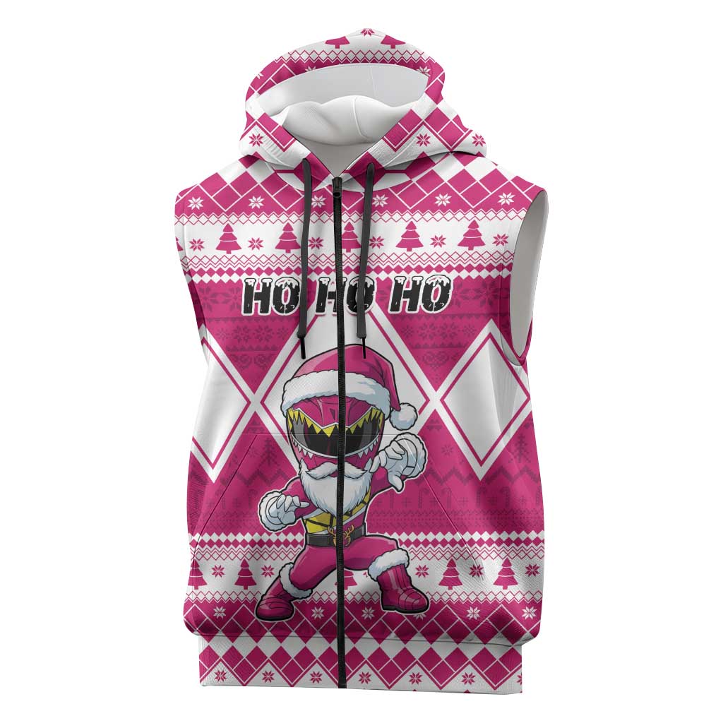 Personalized Power Pink Ranger Santa Claus Sleeveless Zip Hoodie Funny Christmas - Wonder Print Shop