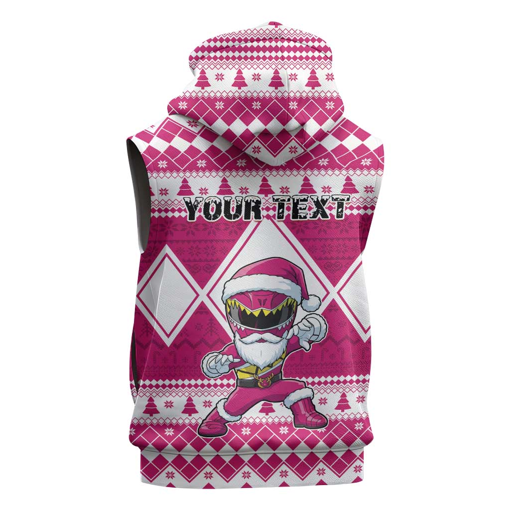 Personalized Power Pink Ranger Santa Claus Sleeveless Zip Hoodie Funny Christmas - Wonder Print Shop