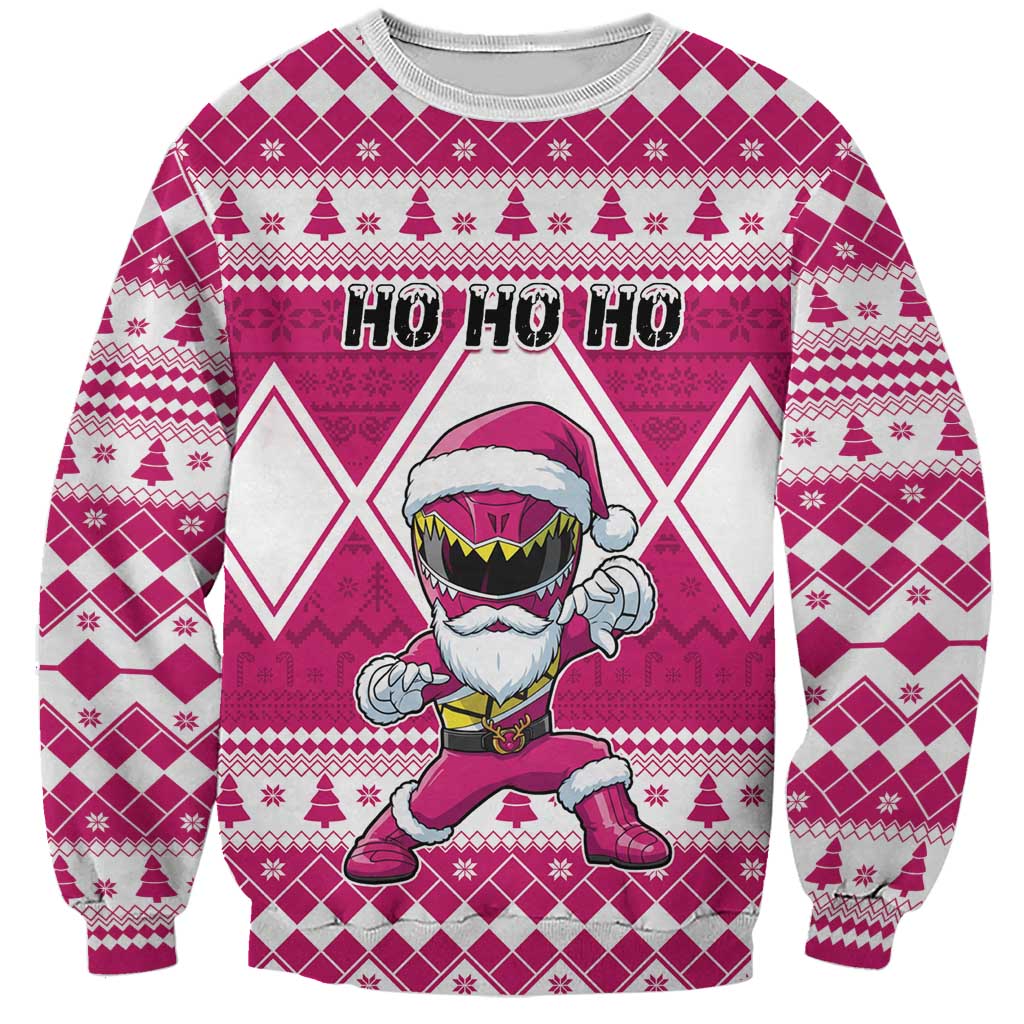 Personalized Power Pink Ranger Santa Claus Sweatshirt Funny Christmas - Wonder Print Shop