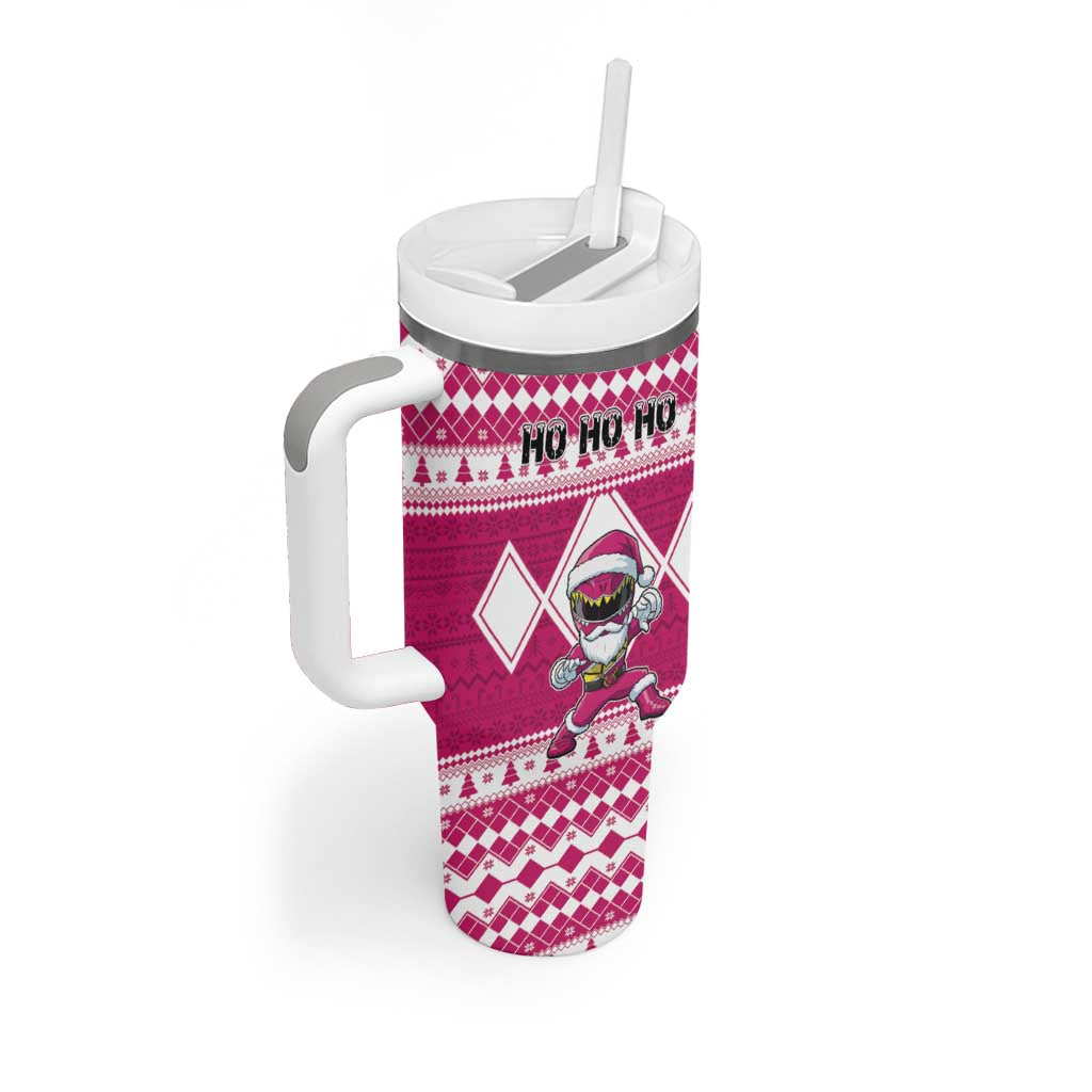 Personalized Power Pink Ranger Santa Claus Tumbler With Handle Funny Christmas - Wonder Print Shop