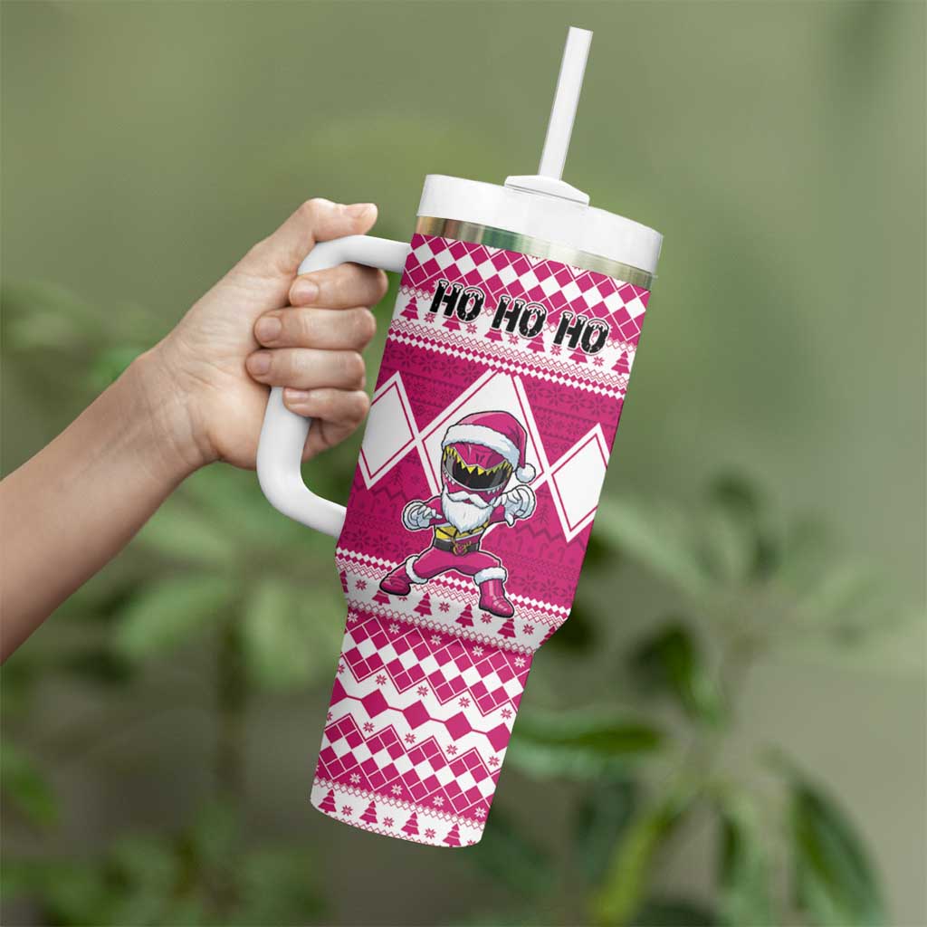 Personalized Power Pink Ranger Santa Claus Tumbler With Handle Funny Christmas - Wonder Print Shop