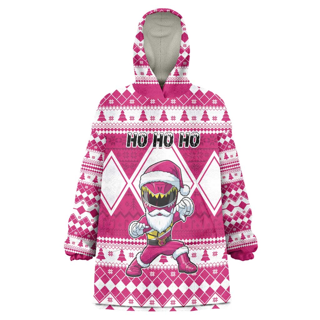 Personalized Power Pink Ranger Santa Claus Wearable Blanket Hoodie Funny Christmas - Wonder Print Shop