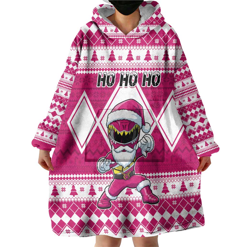 Personalized Power Pink Ranger Santa Claus Wearable Blanket Hoodie Funny Christmas - Wonder Print Shop