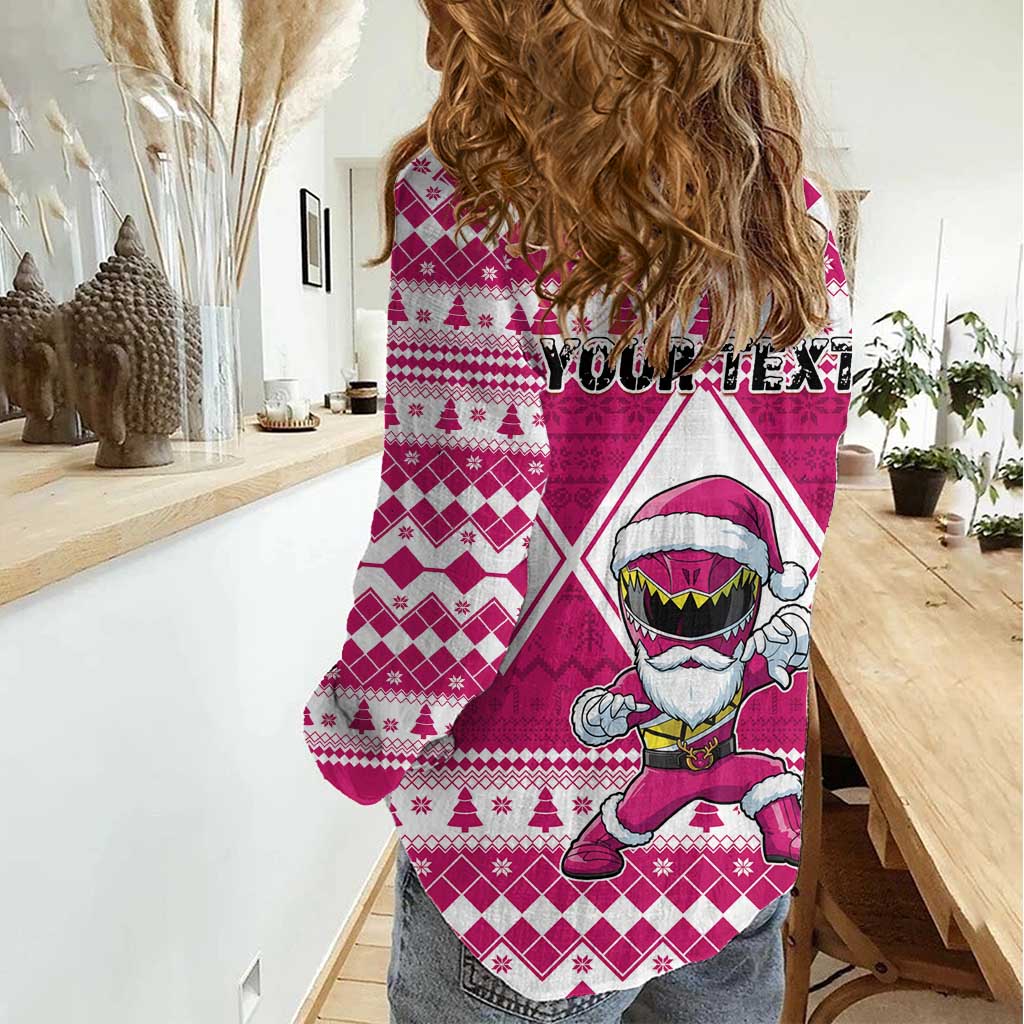 Personalized Power Pink Ranger Santa Claus Women Casual Shirt Funny Christmas - Wonder Print Shop