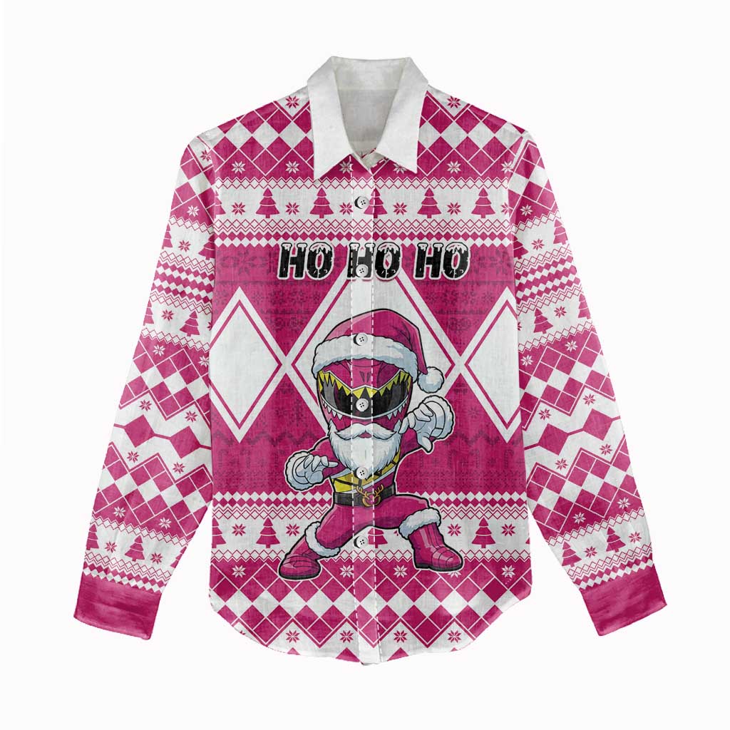 Personalized Power Pink Ranger Santa Claus Women Casual Shirt Funny Christmas - Wonder Print Shop