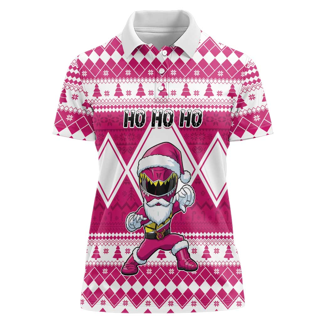 Personalized Power Pink Ranger Santa Claus Women Polo Shirt Funny Christmas - Wonder Print Shop