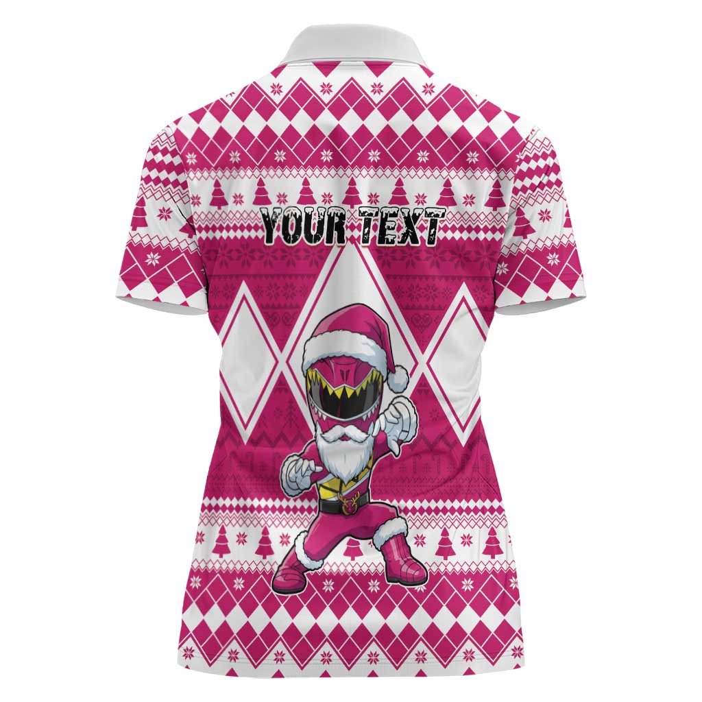 Personalized Power Pink Ranger Santa Claus Women Polo Shirt Funny Christmas - Wonder Print Shop